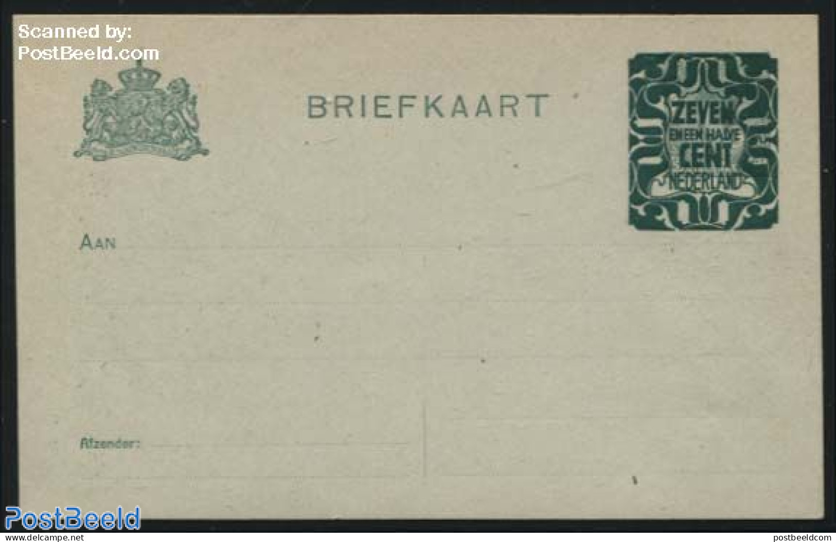 Netherlands 1921 Postcard 7.5c On 3c, Green Paper, Short Dividing Line, Unused Postal Stationary - Lettres & Documents