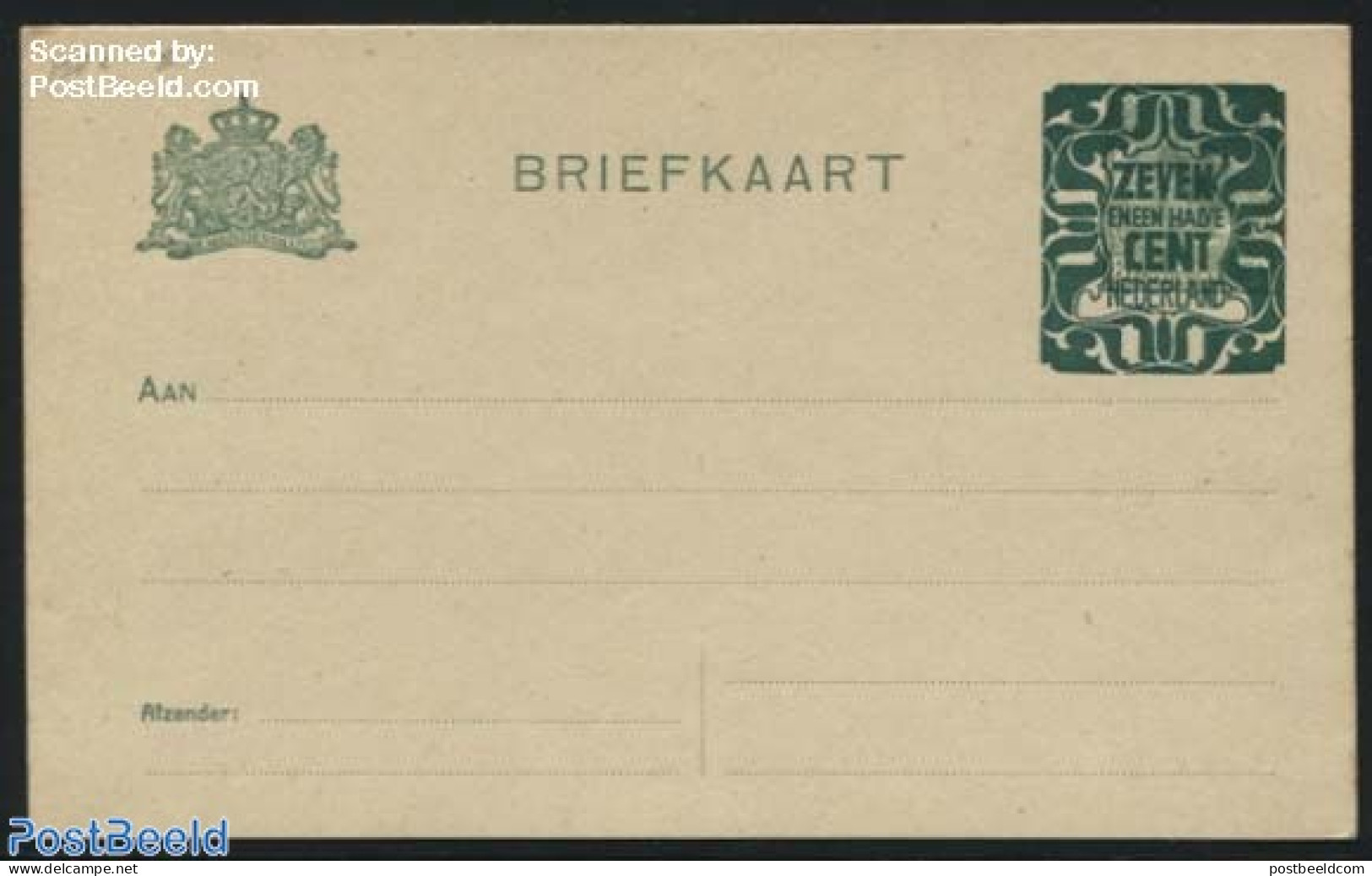 Netherlands 1921 Postcard 7.5c On 3c, Yellow Paper, Short Dividing Line, Unused Postal Stationary - Covers & Documents