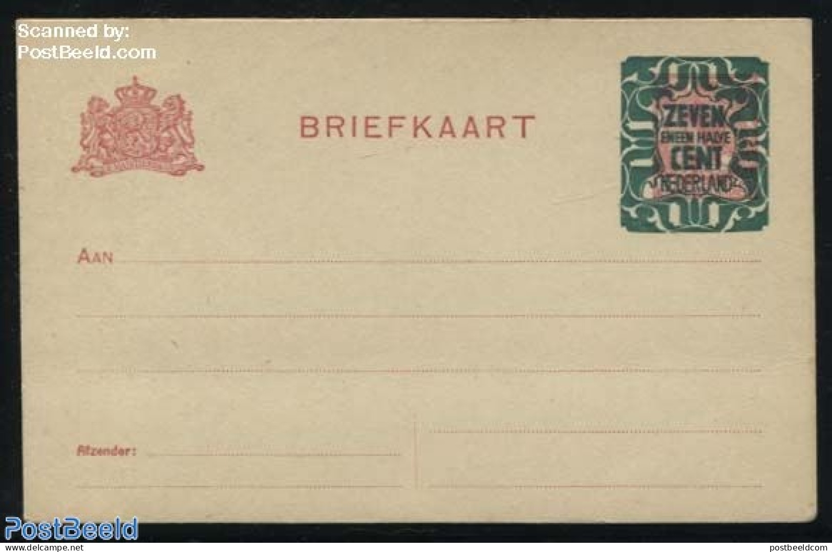 Netherlands 1921 Postcard 7.5c On 5c, Short Dividing Line, Unused Postal Stationary - Cartas & Documentos