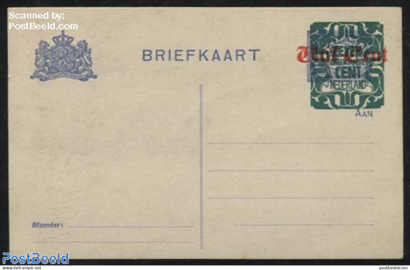 Netherlands 1921 Postcard 7.5c On Vijf Cent On 1.5c Ultramarin, Unused Postal Stationary - Cartas & Documentos