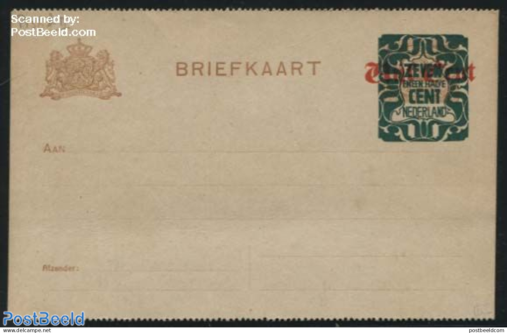 Netherlands 1921 Postcard 7.5c On Vijf Cent On 2c, Perforated, Short Dividing Line, Unused Postal Stationary - Lettres & Documents