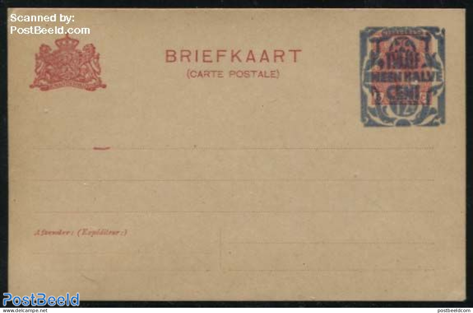 Netherlands 1921 Postcard 12.5c On 5c, Short Dividing Line, Unused Postal Stationary - Covers & Documents