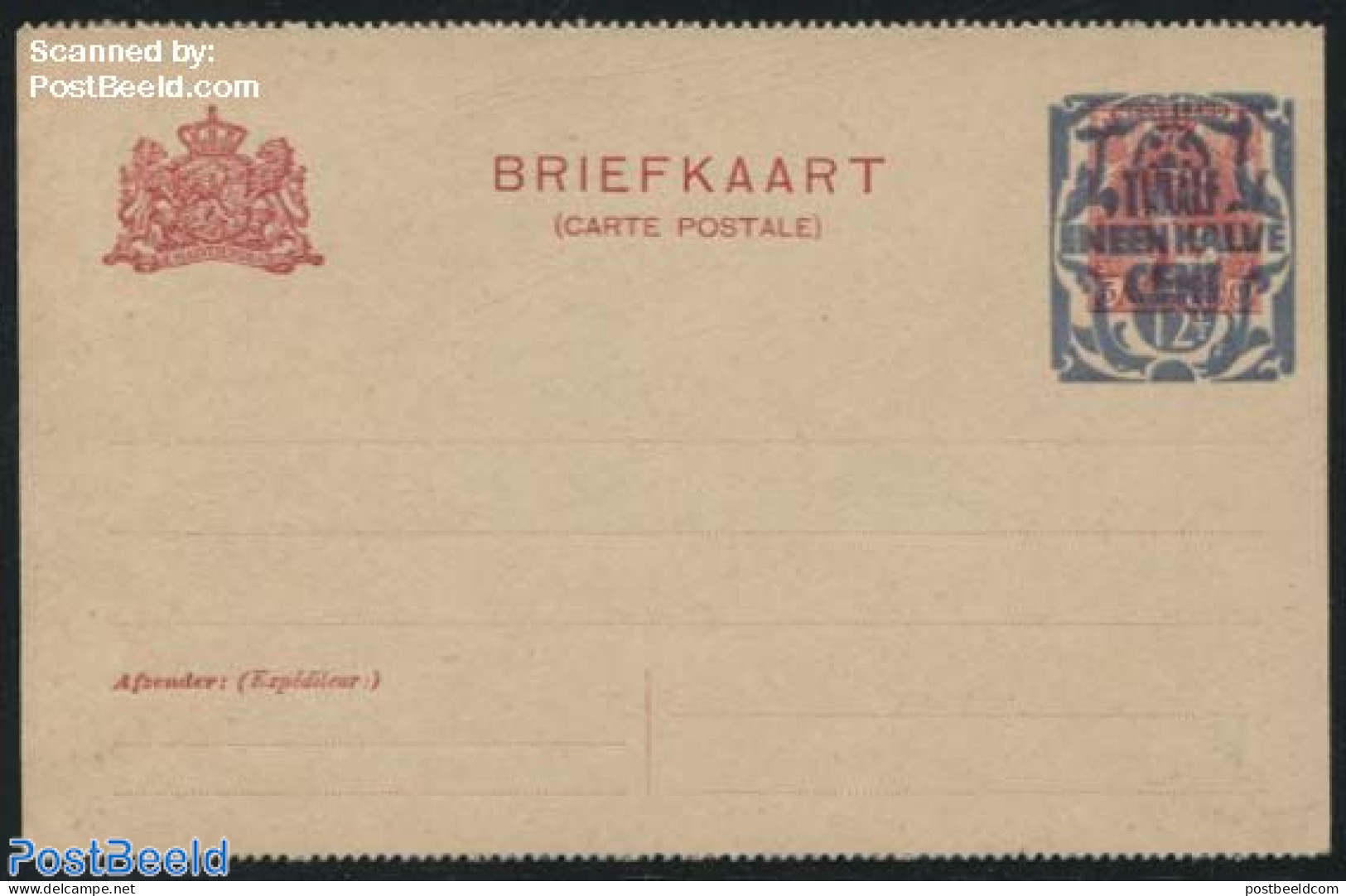 Netherlands 1921 Postcard 12.5c On 5c, Perforated, Short Dividing Line, Unused Postal Stationary - Covers & Documents