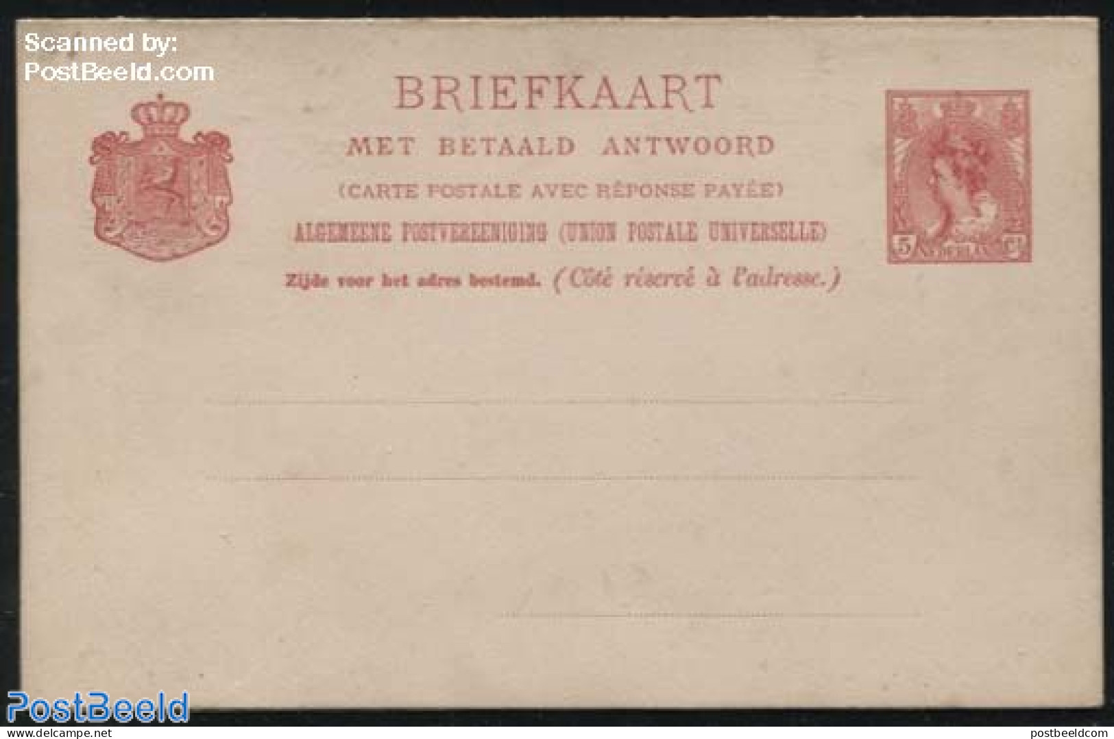 Netherlands 1899 Postcard With Paid Answer 5+5c Carmine, Unused Postal Stationary - Briefe U. Dokumente