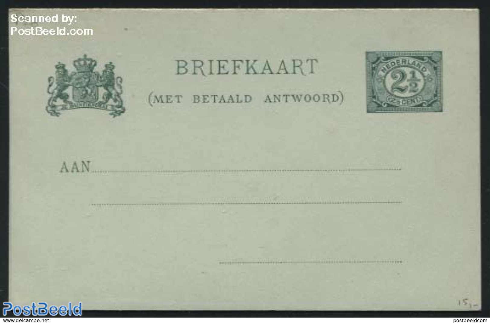 Netherlands 1901 Reply Paid Postcard 2.5+2.5c Green, Unused Postal Stationary - Briefe U. Dokumente