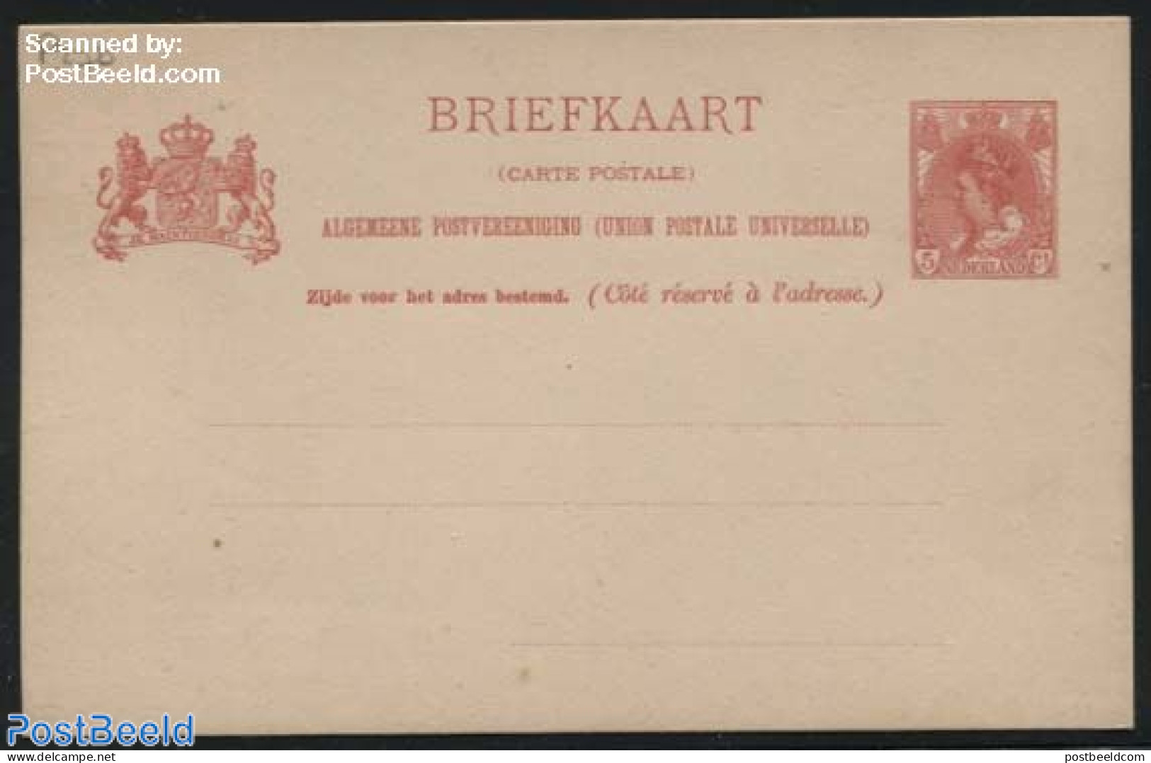 Netherlands 1901 Postcard 5c, Carmine, Unused Postal Stationary - Storia Postale