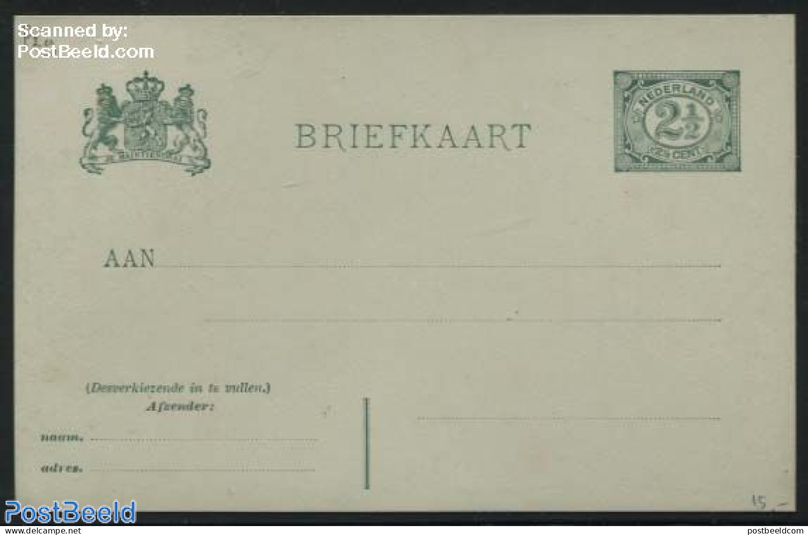 Netherlands 1904 Postcard 2.5c Green, 3 Address Lines, Unused Postal Stationary - Covers & Documents