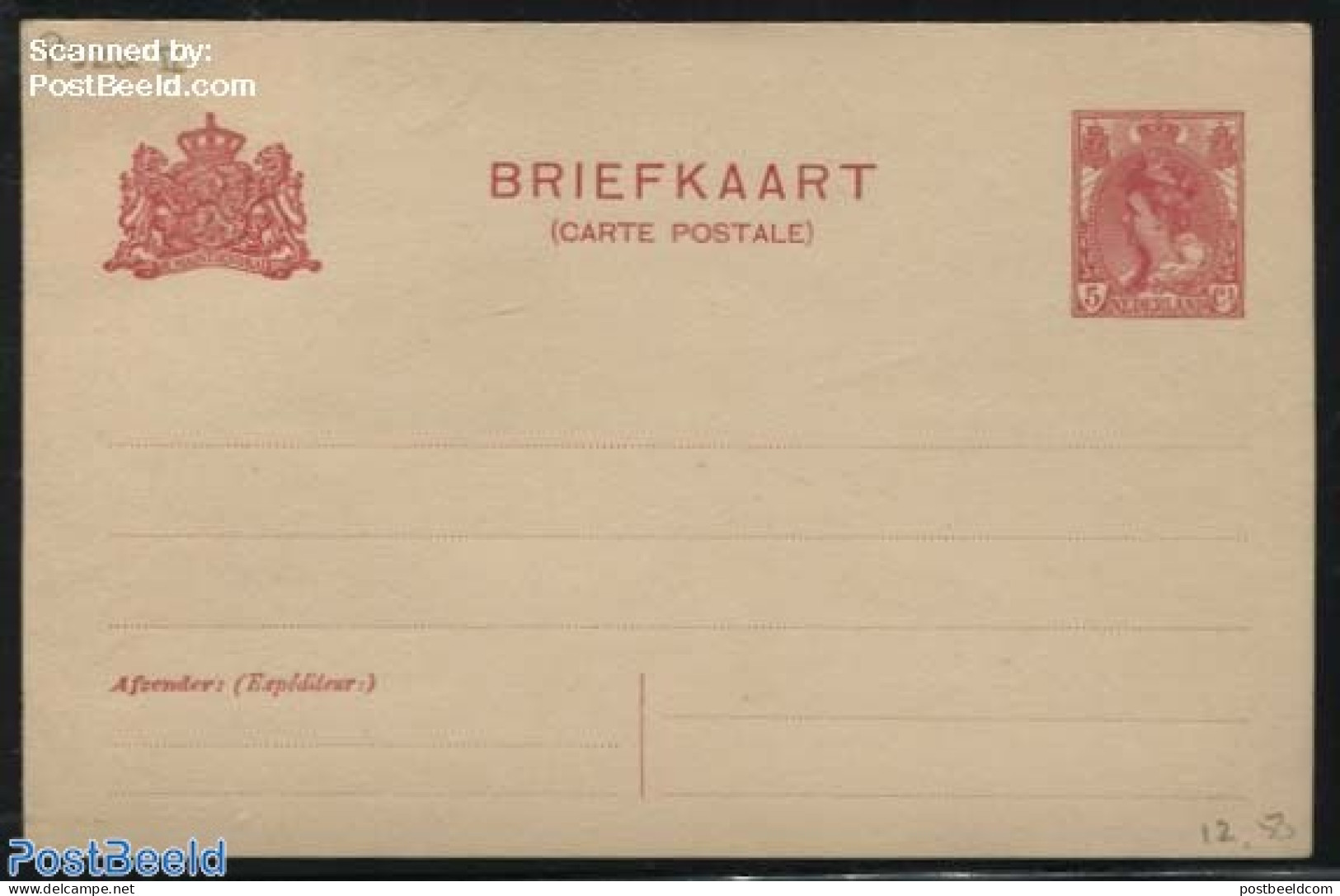 Netherlands 1910 Postcard 5c, Dutch Text Above French Text, Short Dividing Line, Unused Postal Stationary - Covers & Documents