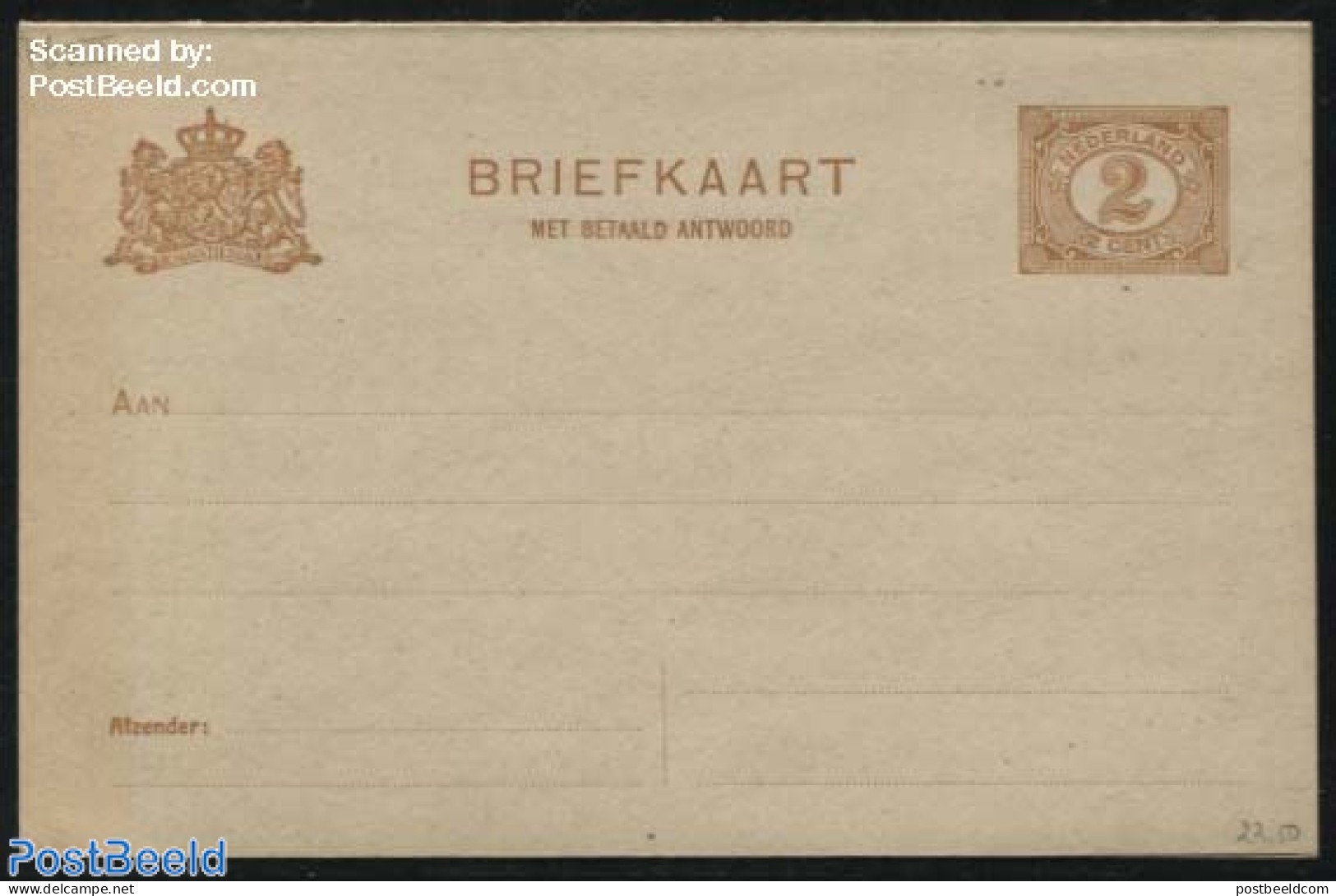 Netherlands 1916 Reply Paid Postcard 2+2c, Greyish Paper, Short Dividing Line, Unused Postal Stationary - Briefe U. Dokumente