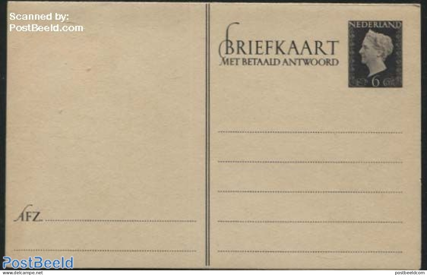 Netherlands 1948 Reply Paid Postcard, 6+6c Black, Unused Postal Stationary - Lettres & Documents