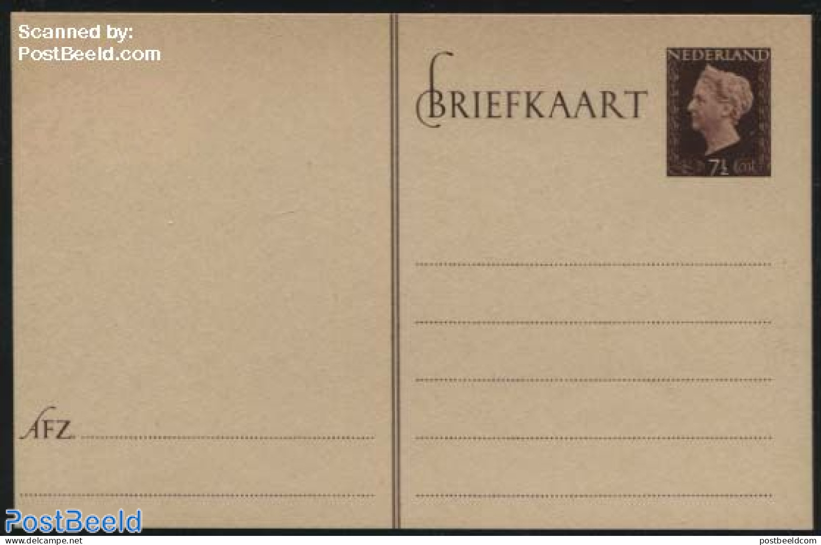 Netherlands 1947 Postcard 7.5c Brown, Rough Chamois Paper, Unused Postal Stationary - Brieven En Documenten