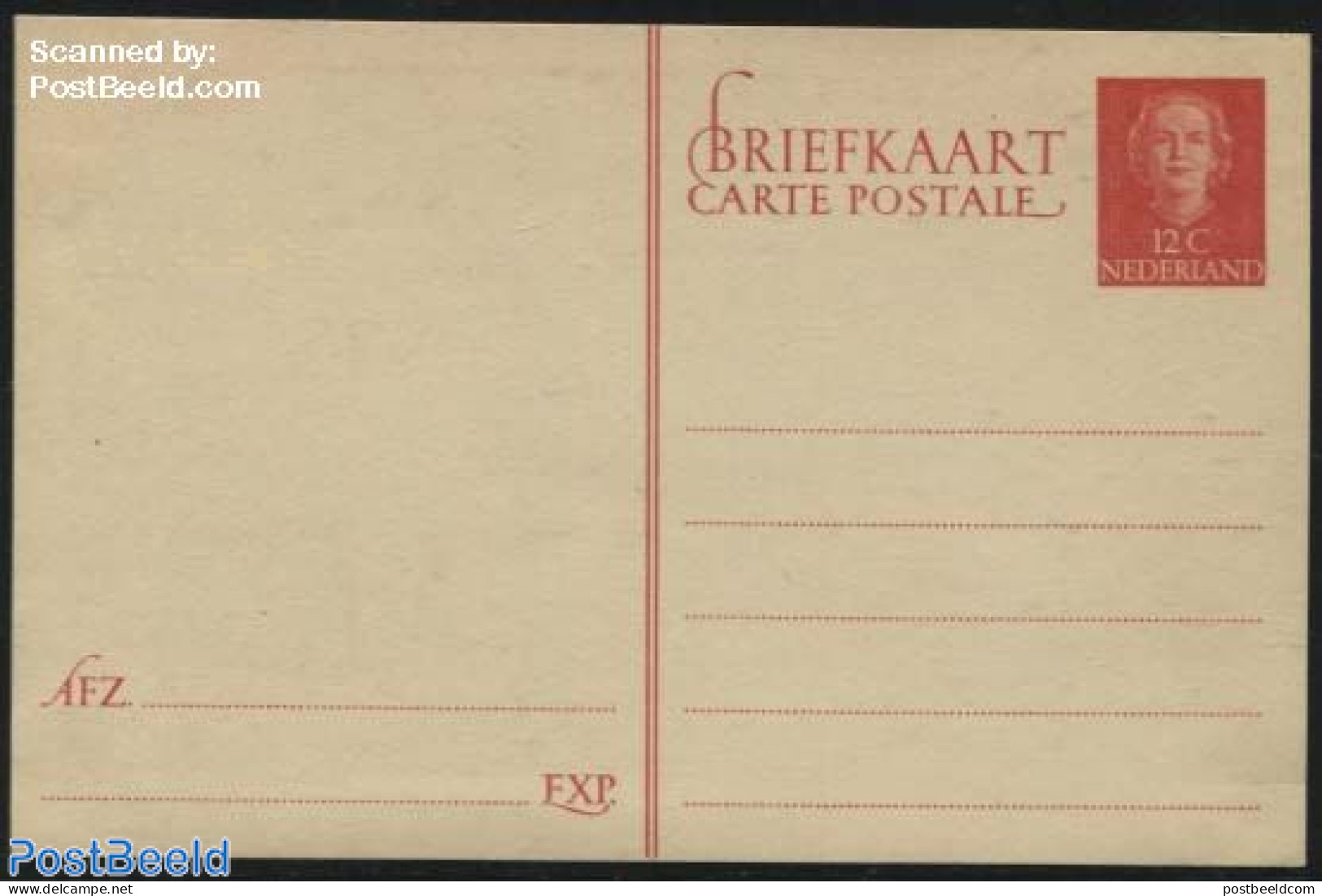 Netherlands 1950 Postcard 12c Orangered, Unused Postal Stationary - Cartas & Documentos