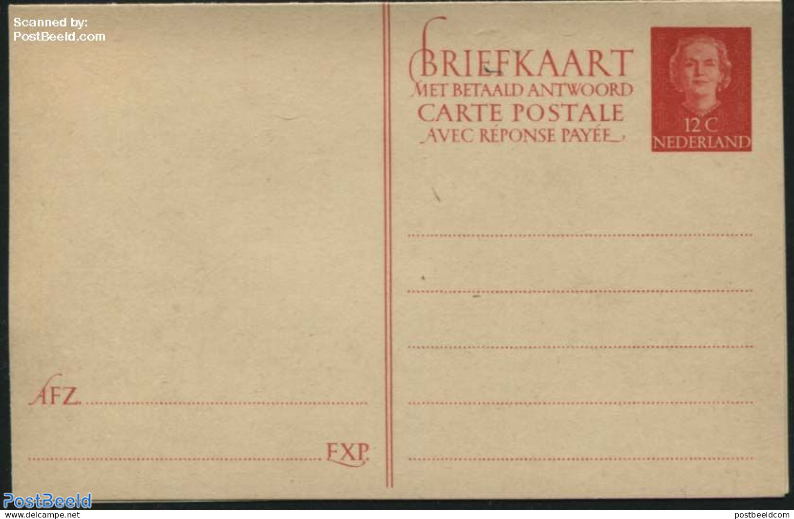 Netherlands 1951 Reply Paid Postcard 12+12c Red, Unused Postal Stationary - Lettres & Documents