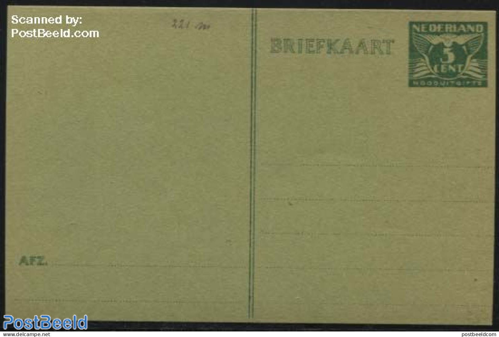 Netherlands 1945 Postcard 5c Green, Green Paper, Unused Postal Stationary - Brieven En Documenten