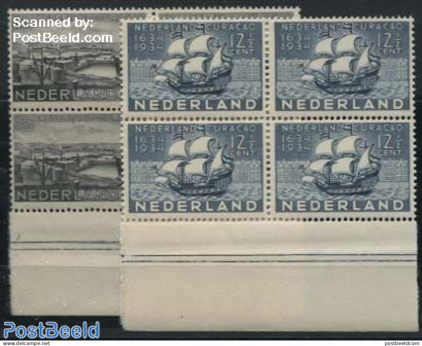 Netherlands 1934 Curacao 2v, Blocks Of 4 [+], Mint NH, Transport - Ships And Boats - Unused Stamps
