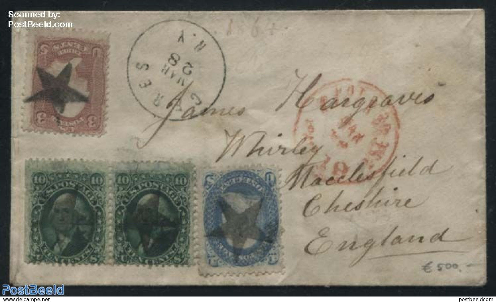 United States Of America 1864 Letter To Macclesfield England, Postal History - Covers & Documents