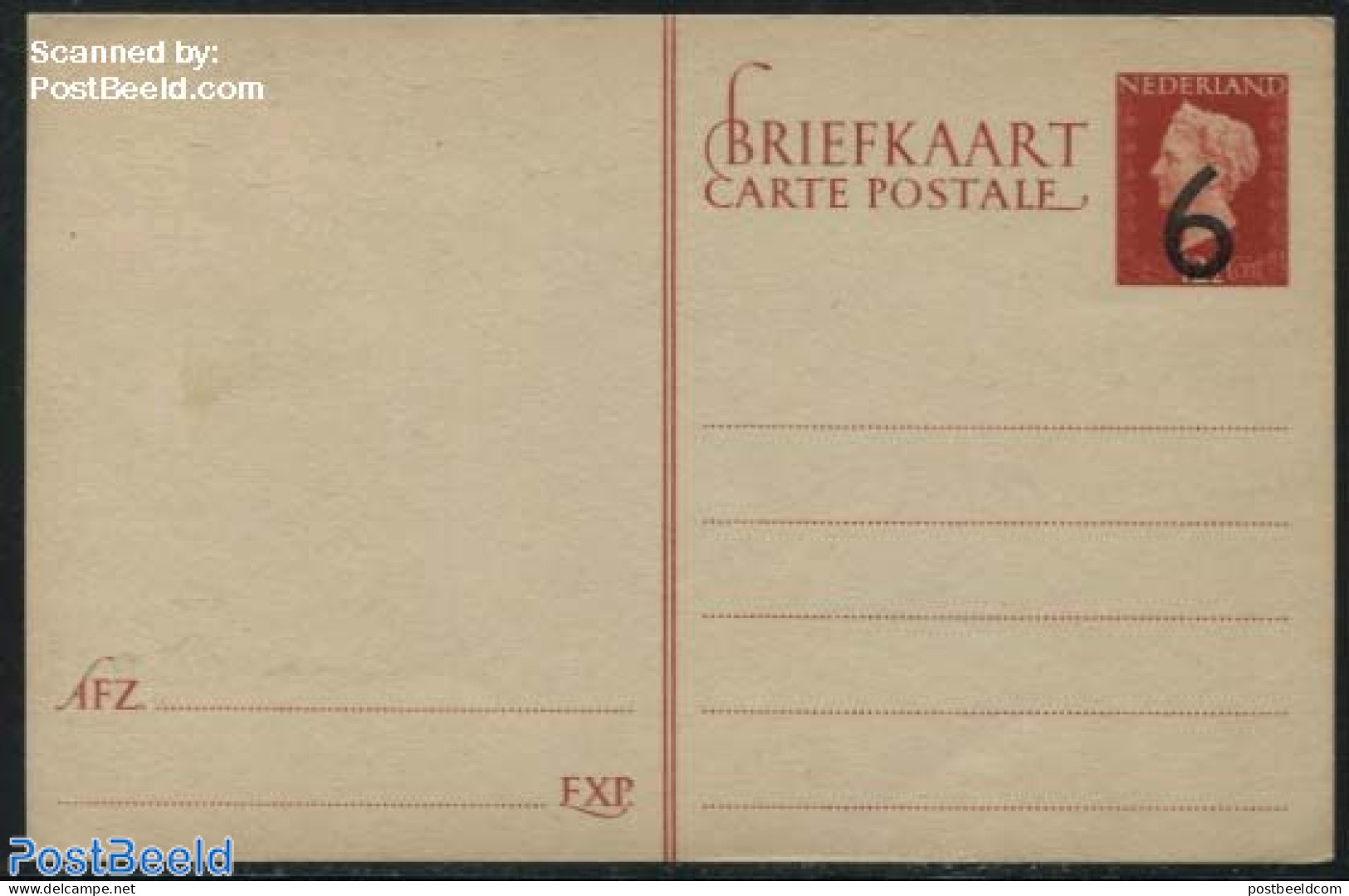 Netherlands 1951 Postcard 6c On 12.5c Red, Unused Postal Stationary - Covers & Documents