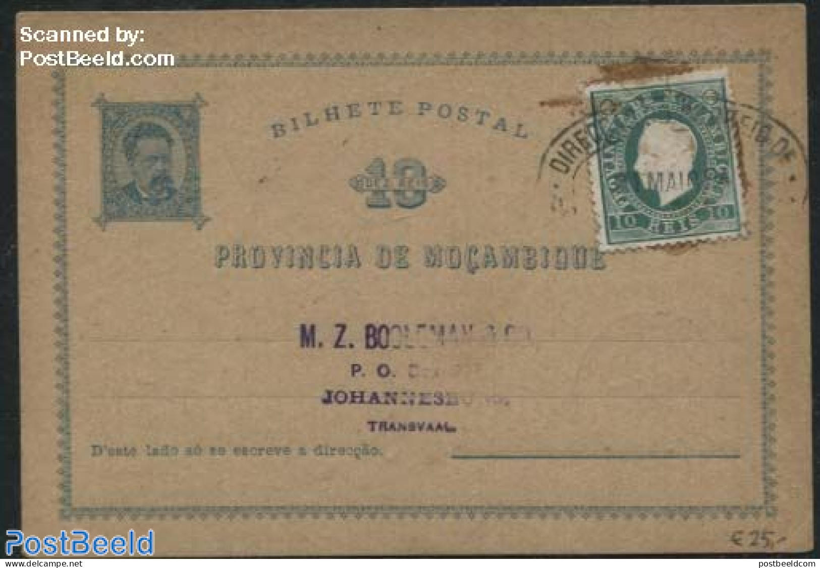 Mozambique 1894 Postcard To Johannesburg, Postal History - Mozambique