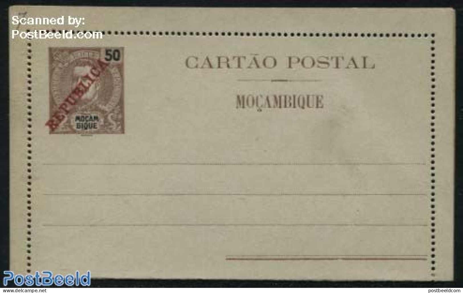 Mozambique 1911 Letter Card 50R REPUBLICA, Unused Postal Stationary - Mosambik
