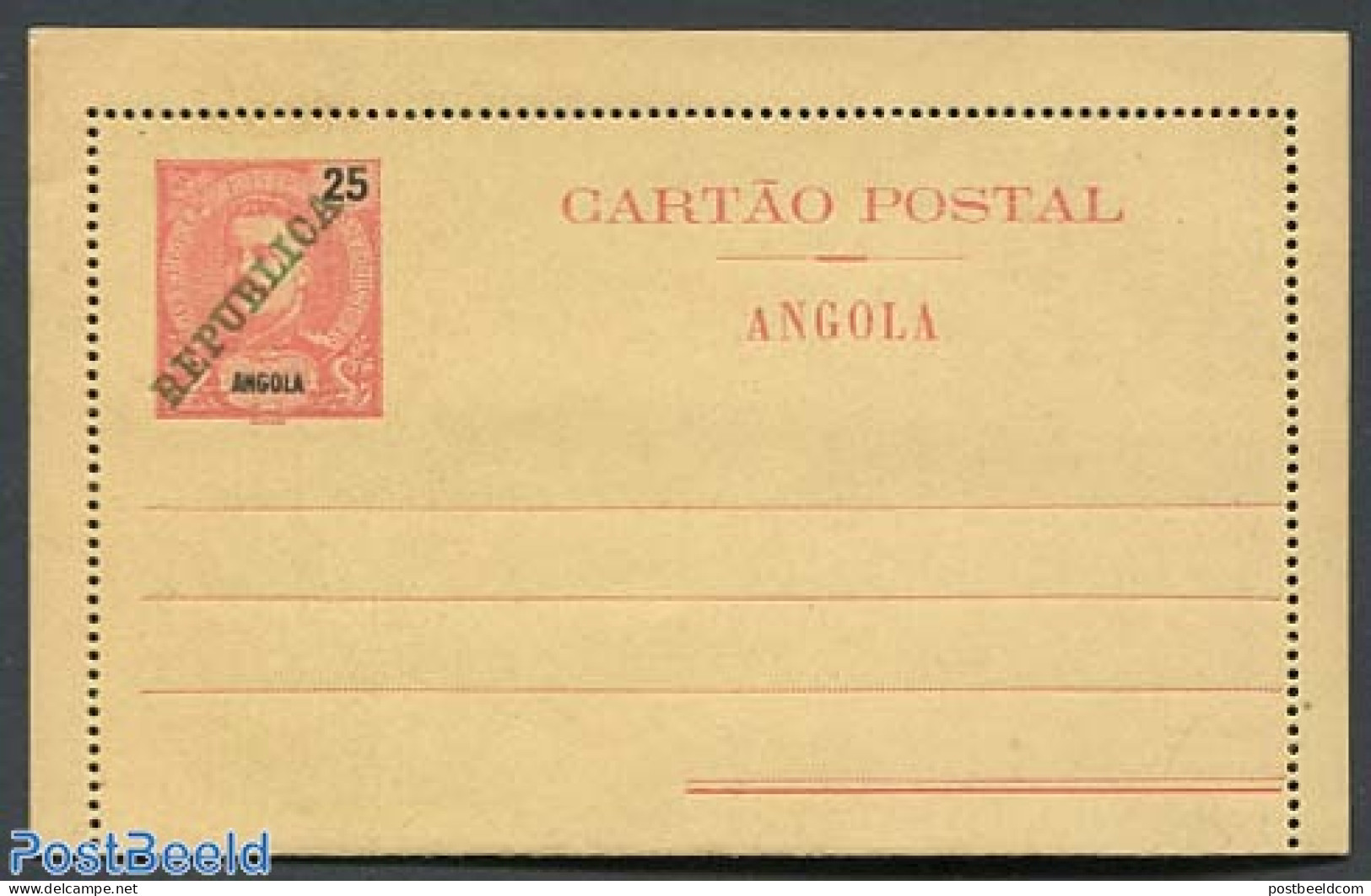 Angola 1911 Card Letter 25R, REPUBLICA, Unused Postal Stationary - Angola
