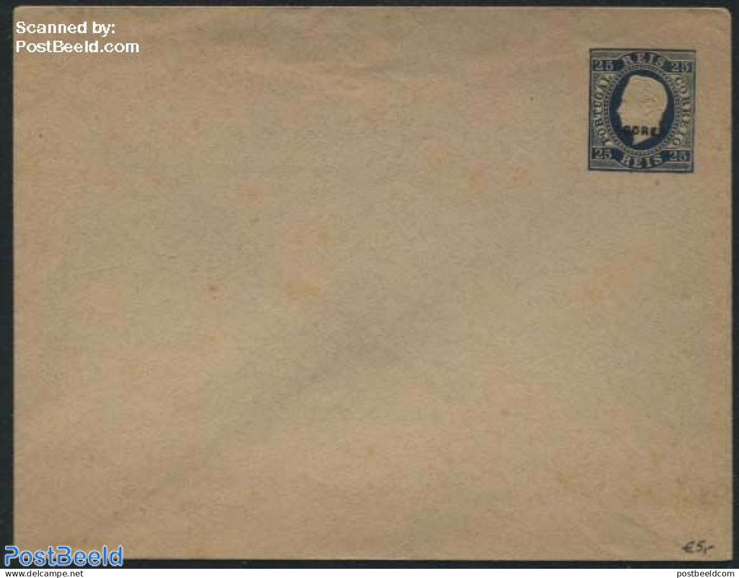 Azores 1882 Envelope 25R Blue (143x110mm), Unused Postal Stationary - Azores