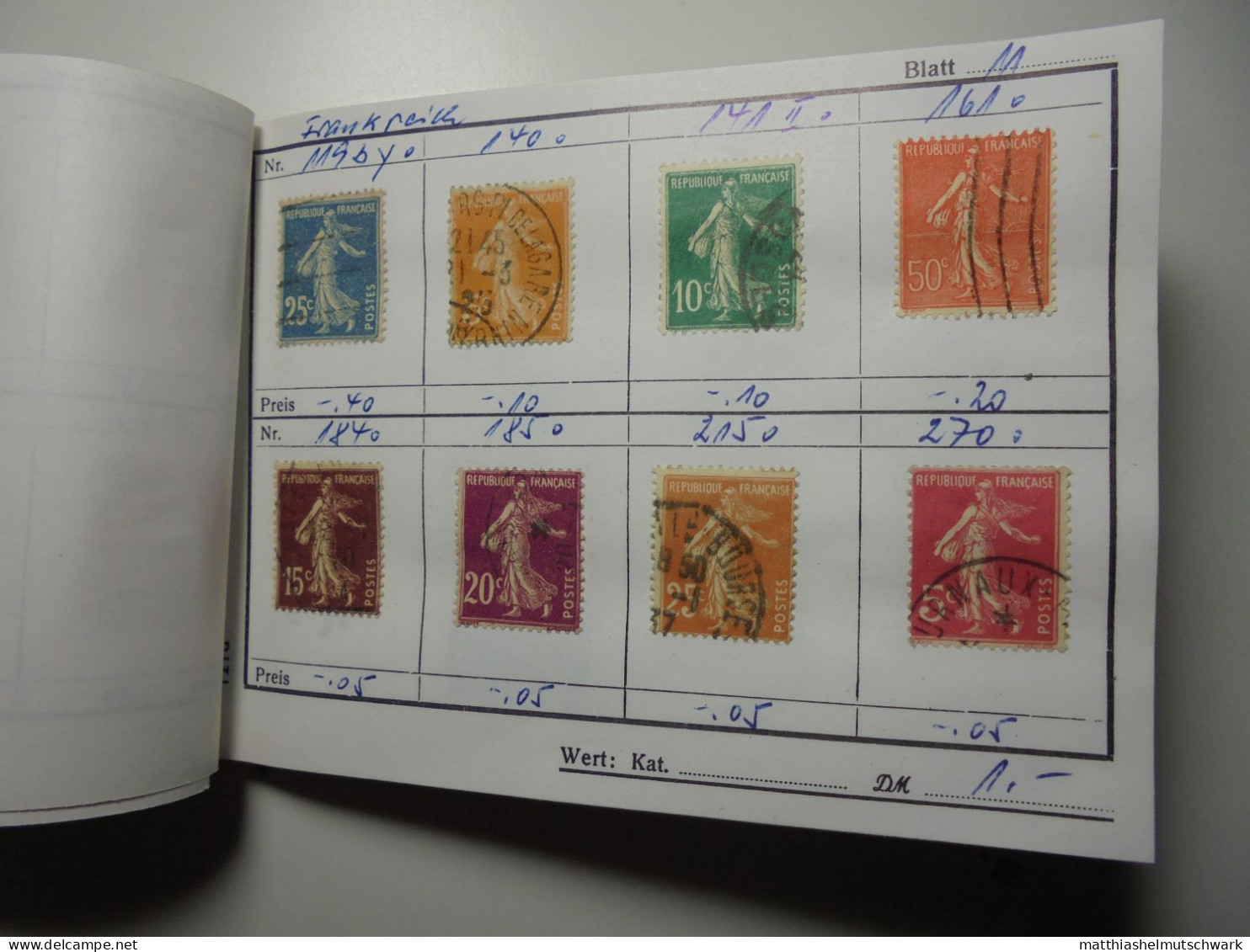 Auswahlheft Nr. 446 32 Blätter 179 Briefmarken xx Frankreich 1973-1989/Mi Nr. 1842-2755, unvollständig E