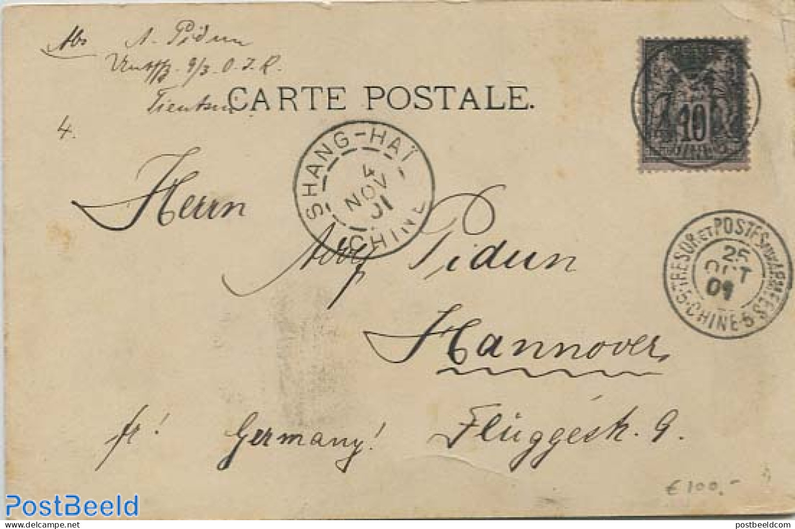 China (before 1949) 1901 Postcard Sent To Hannover (D), Postal History - Autres & Non Classés