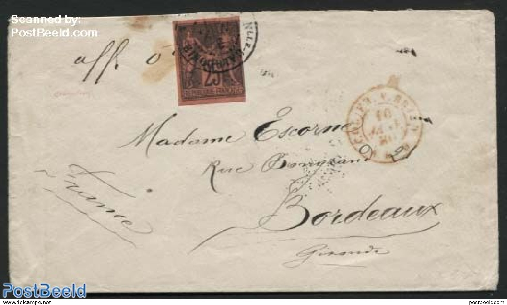 New Caledonia 1880 Letter From New Caledonia To Bordeaux, Postal History - Cartas & Documentos