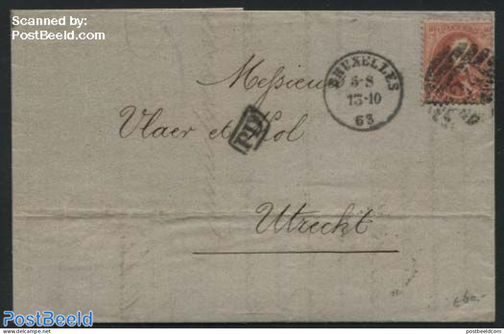 Belgium 1863 Letter From Bruxelles To Utrecht, Postal History - Cartas & Documentos