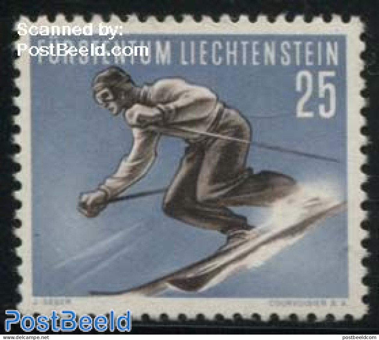 Liechtenstein 1955 25Rp, Stamp Out Of Set, Mint NH, Sport - Skiing - Ungebraucht