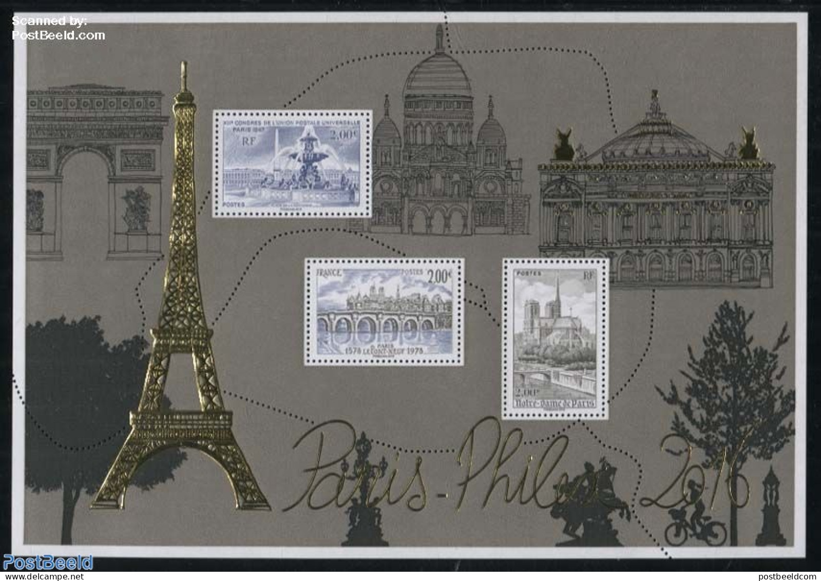 France 2016 ParisPhilex S/s, Mint NH, Nature - Religion - Water, Dams & Falls - Churches, Temples, Mosques, Synagogues.. - Ungebraucht