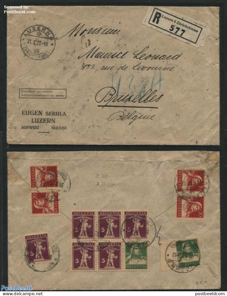 Switzerland 1927 Registered Letter To Belgium With Combinations, Postal History - Covers & Documents