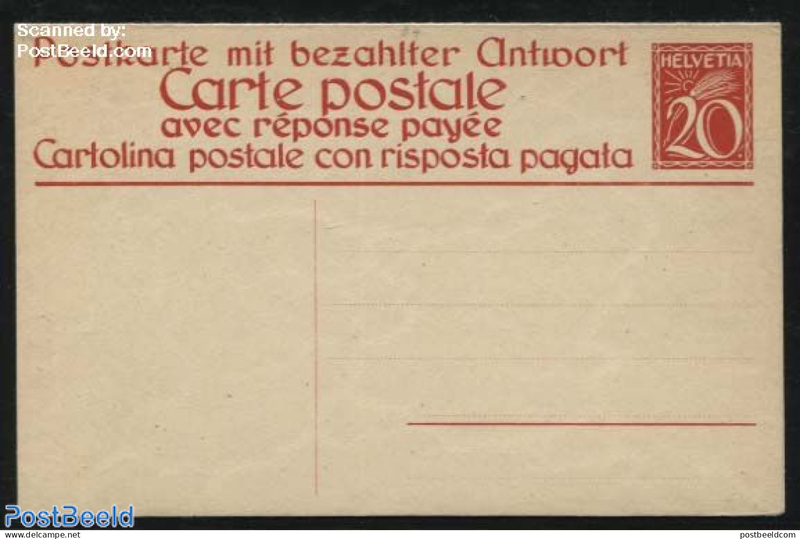 Switzerland 1924 Reply Paid Postcard 20/20c, Unused Postal Stationary - Covers & Documents