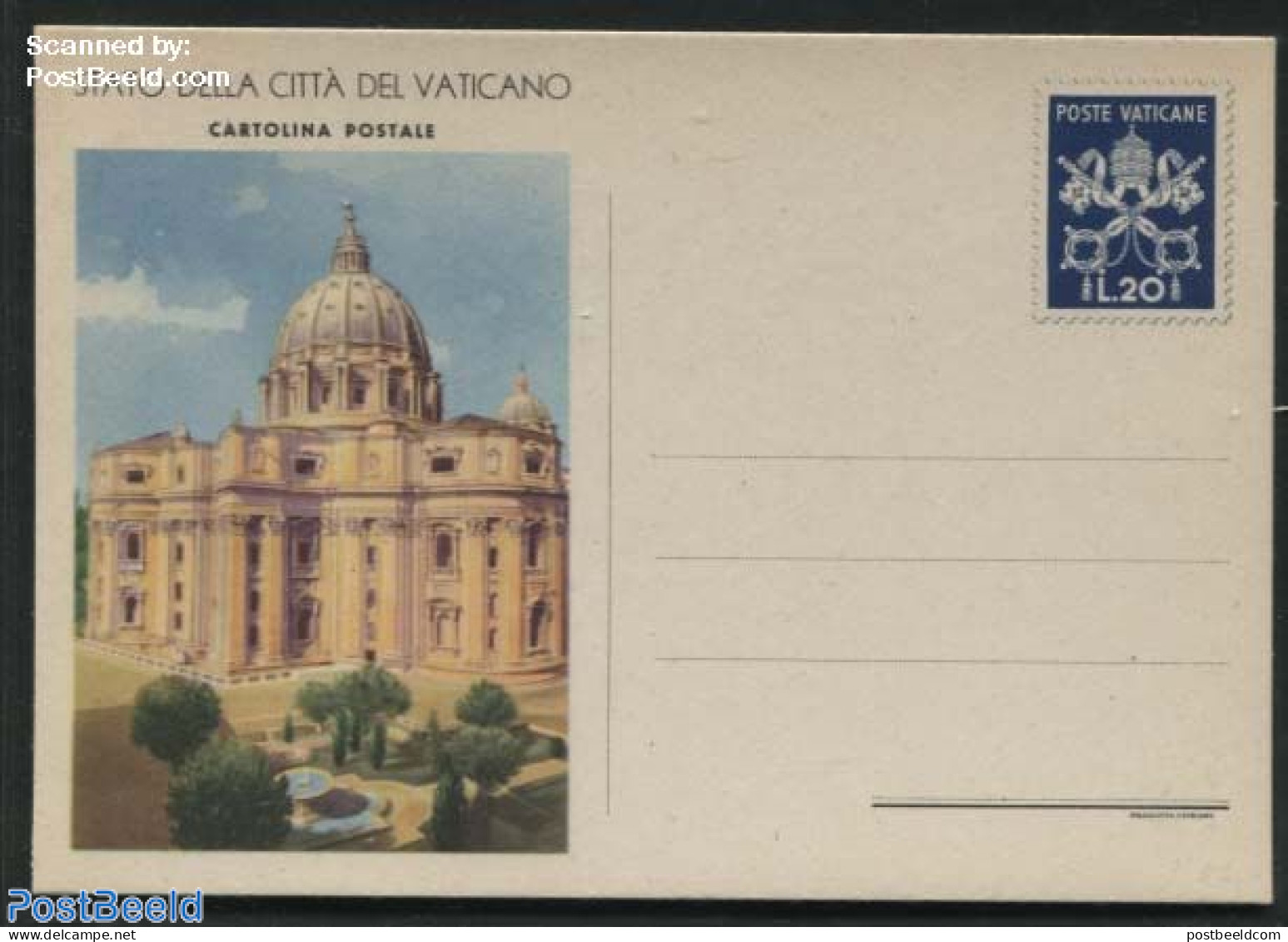 Vatican 1953 Postcard 20L, Dom And Garden, Unused Postal Stationary - Covers & Documents