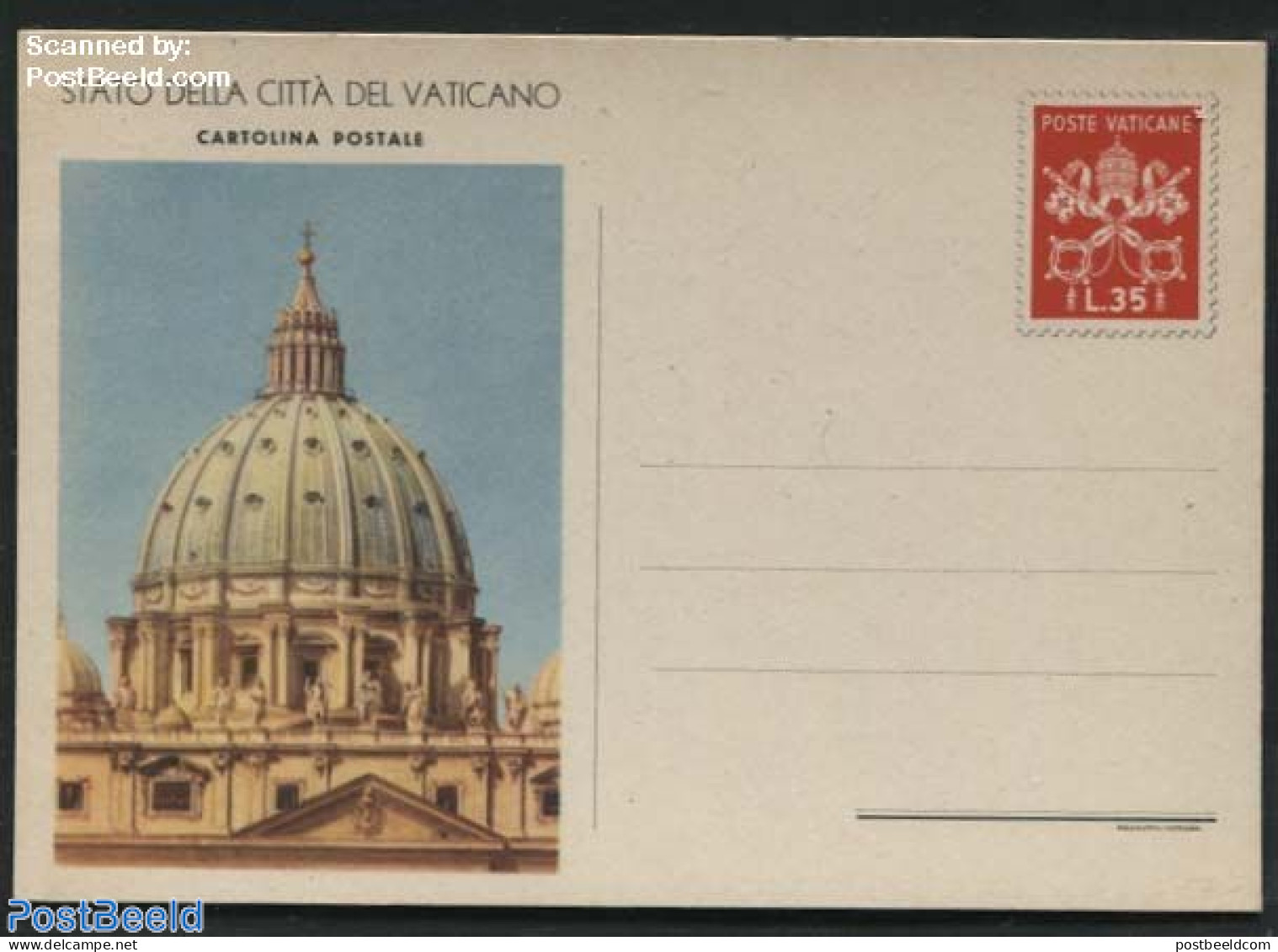 Vatican 1953 Postcard 35L, St. Peter, Unused Postal Stationary - Covers & Documents