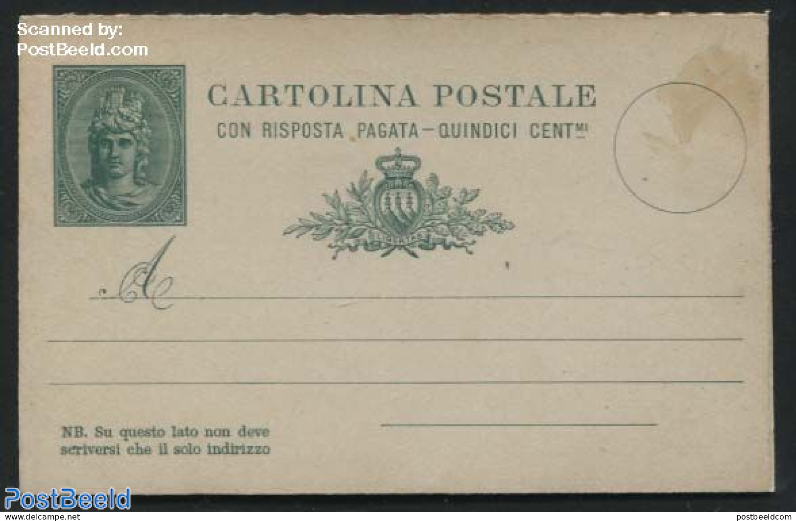 San Marino 1906 Reply Paid Postcard 15/0c (140x90mm), Unused Postal Stationary - Brieven En Documenten