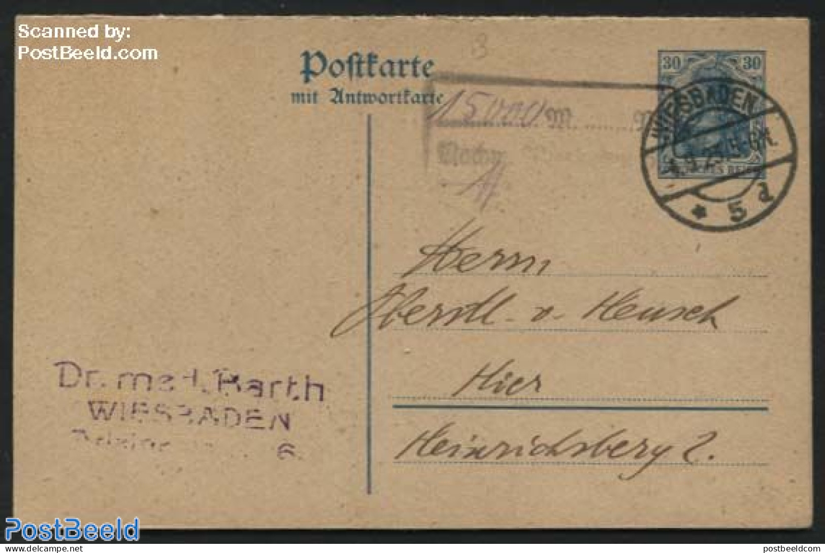 Germany, Empire 1923 Reply Paid Postcard 30/30pf, Uprated 15000/15000M By Postmark, Used Postal Stationary - Covers & Documents