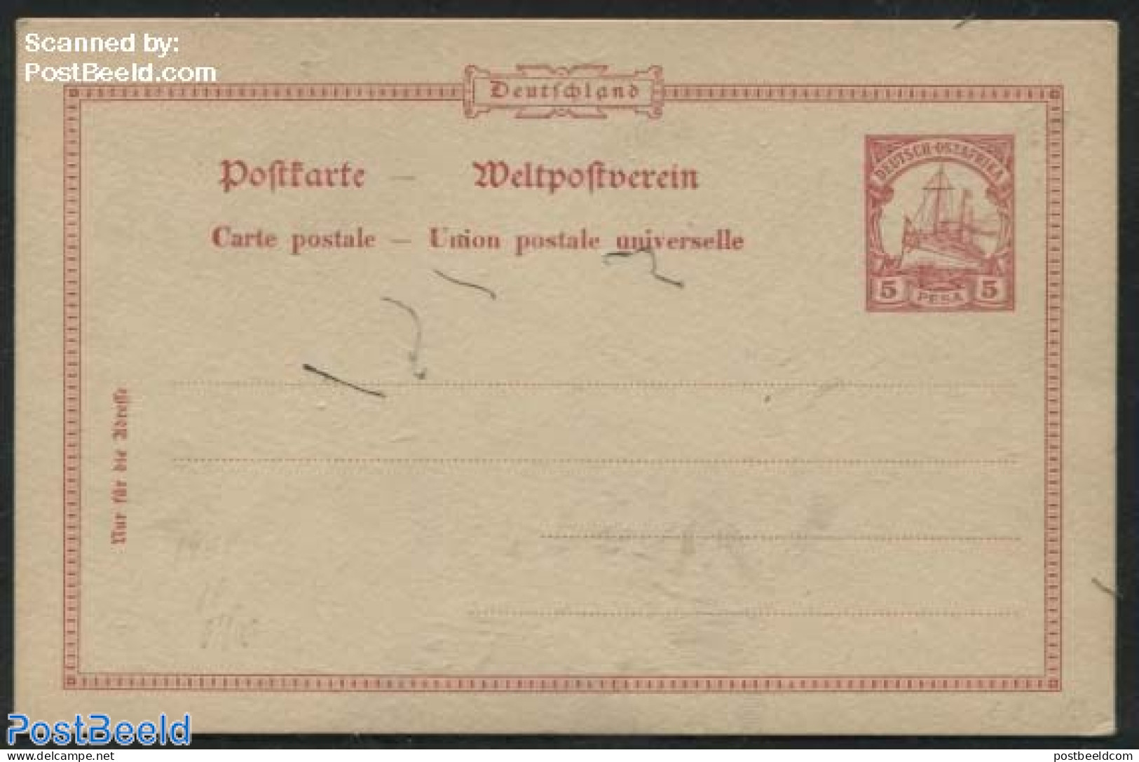 Germany, Colonies 1900 Deutsch Ostafrika, Postcard 5 Pesa, Unused Postal Stationary, Transport - Ships And Boats - Boten