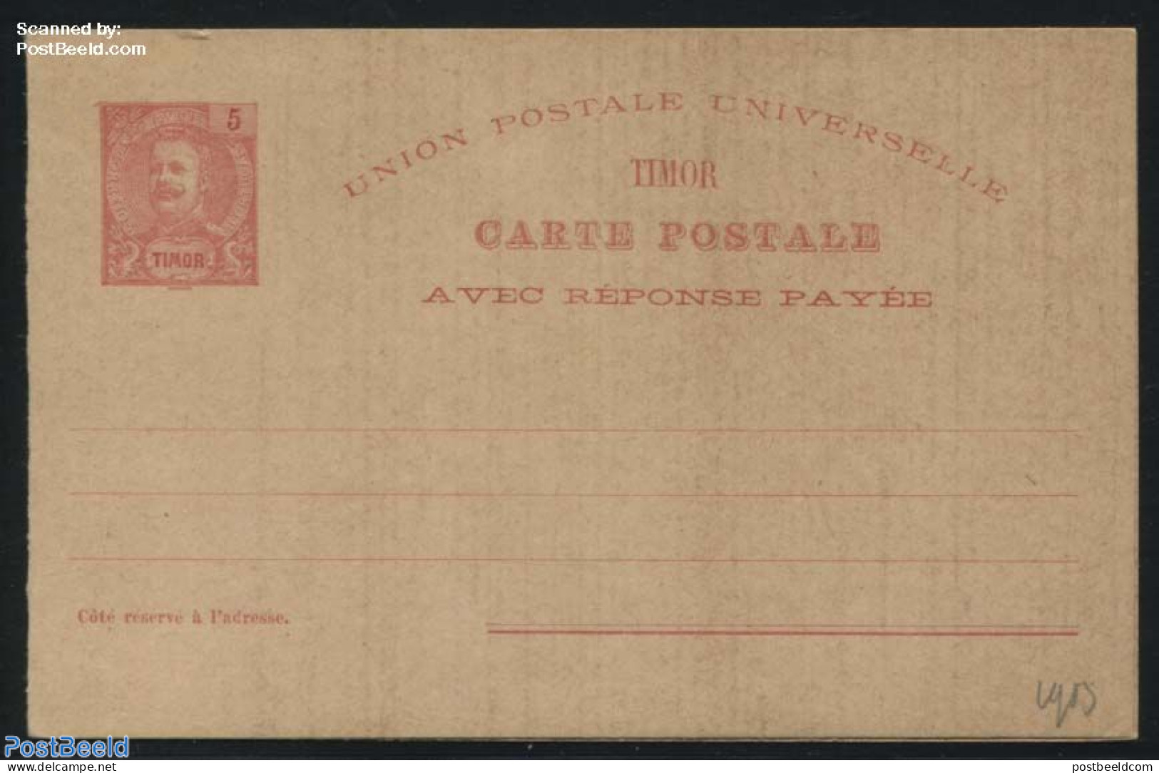 Timor 1903 Reply Paid Postcard 5/5 Avos Rosa, Unused Postal Stationary - Timor Orientale