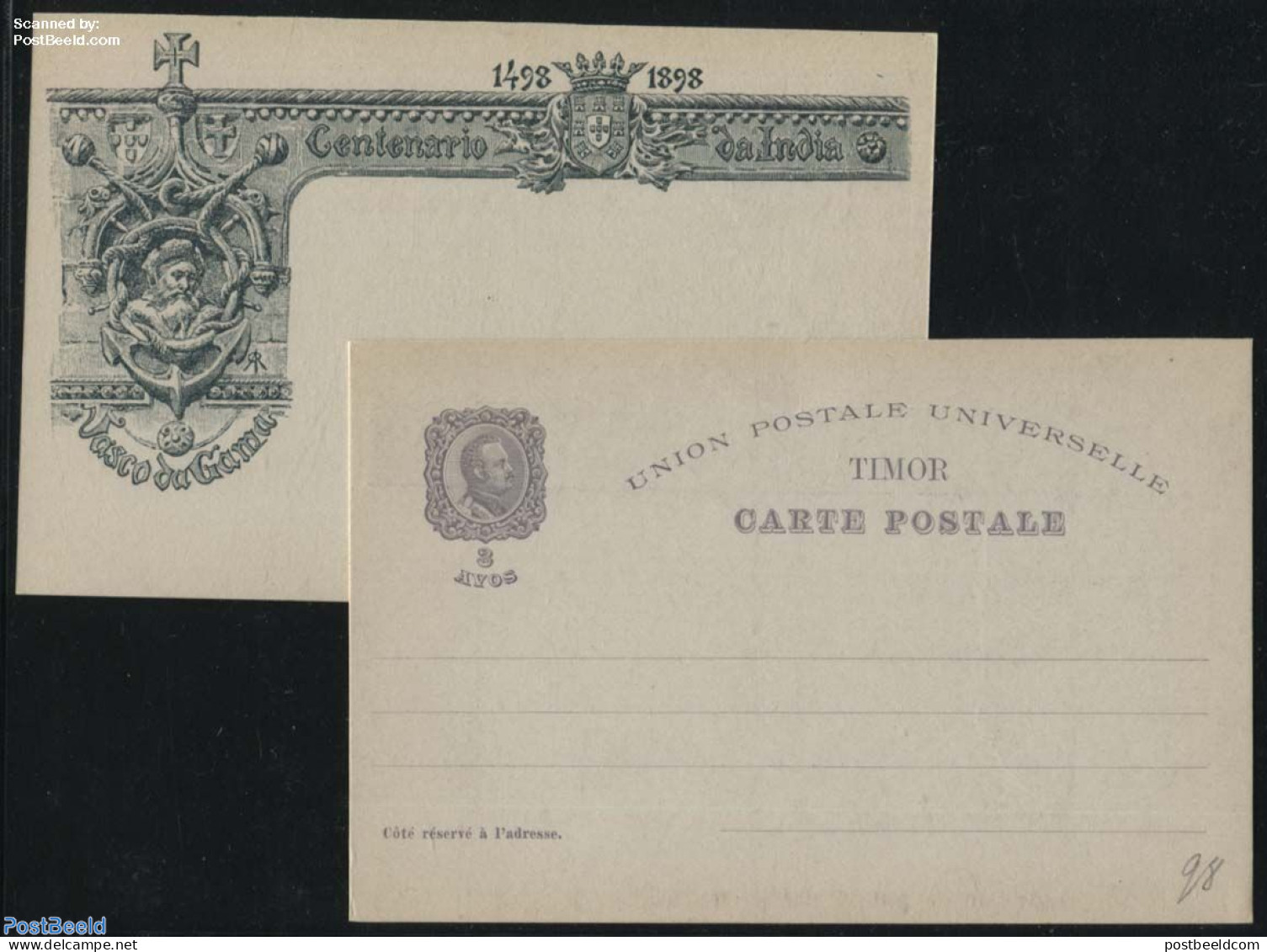 Timor 1898 Illustrated Postcard, 3 Avos, Vasco Da Gama, Unused Postal Stationary - Osttimor