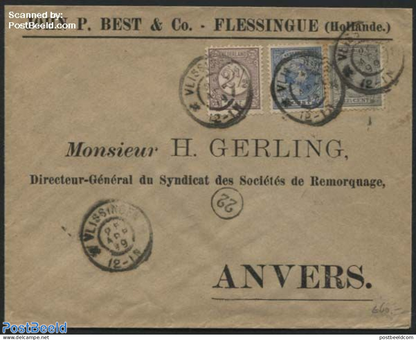 Netherlands 1899 Letter From Vlissingen To Anvers, Mixed Postage, Postal History - Lettres & Documents