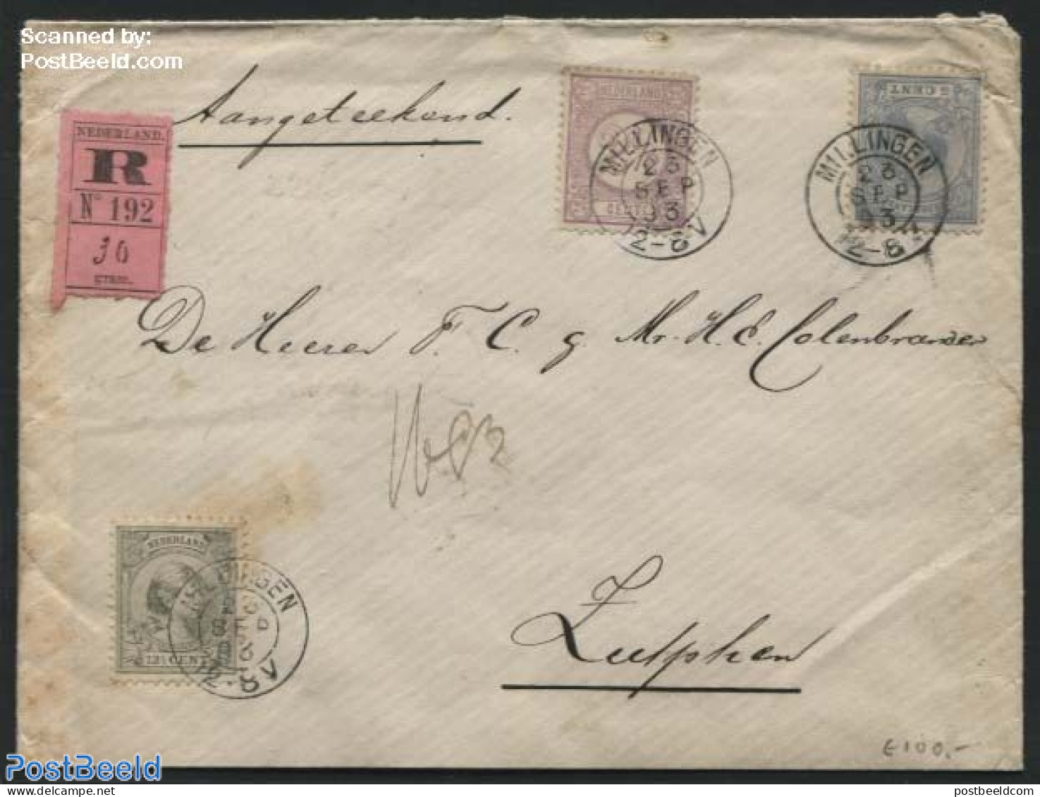 Netherlands 1893 Registered Letter From Millingen (kleinrond) To Zutphen, Mixed Postage, Postal History - Storia Postale