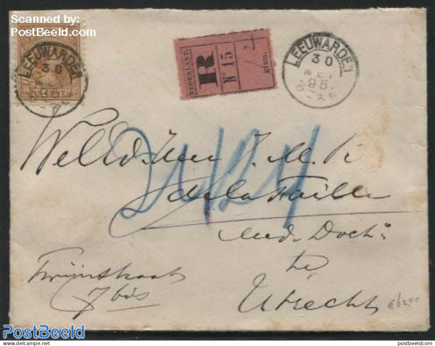 Netherlands 1895 Registered Letter From Leeuwarden To Utrecht, Postal History - Storia Postale