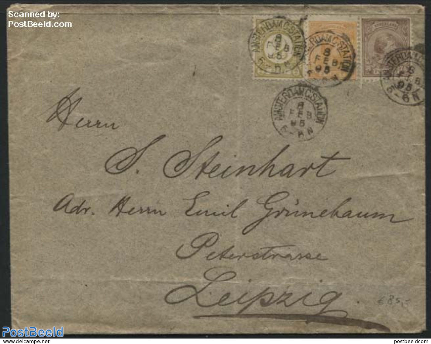 Netherlands 1895 Letter From Amsterdam To Leipzig, Postal History - Storia Postale
