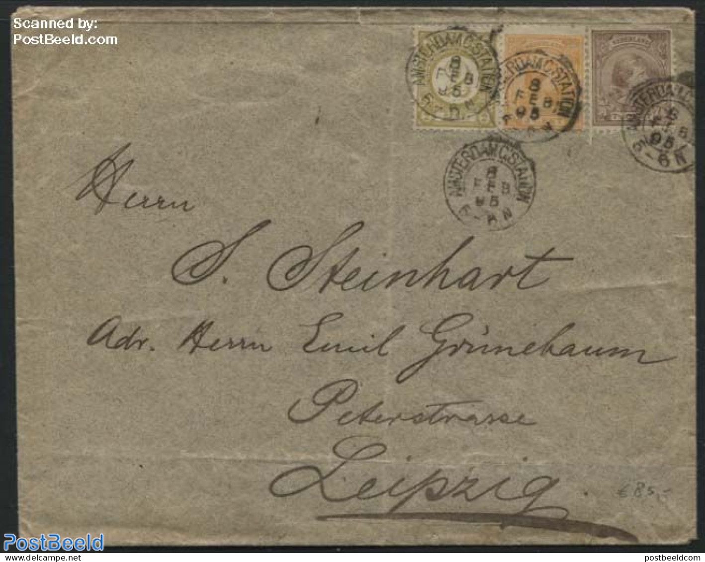 Netherlands 1895 Letter From Amsterdam To Leipzig, Postal History - Covers & Documents