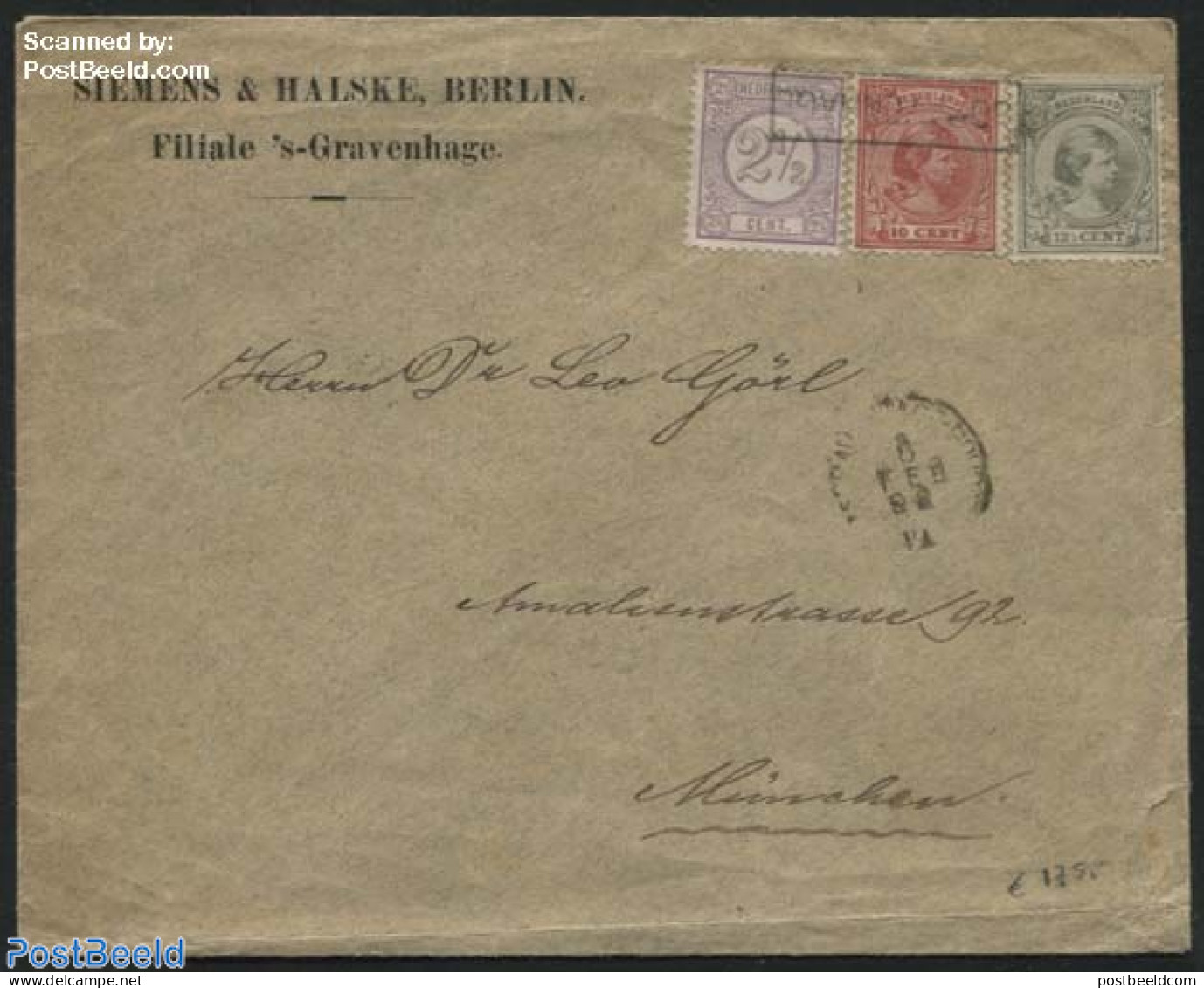 Netherlands 1892 Letter From S-Gravenhage To Muenchen (D), Postmark: Boxed S-Gravenhage, Postal History - Covers & Documents