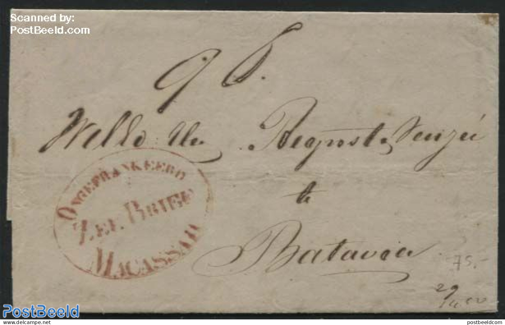 Netherlands Indies 1854 Ship Mail, Postmark: Zee Brief Ongefrankeerd Macassar, Postal History, Transport - Ships And B.. - Boten