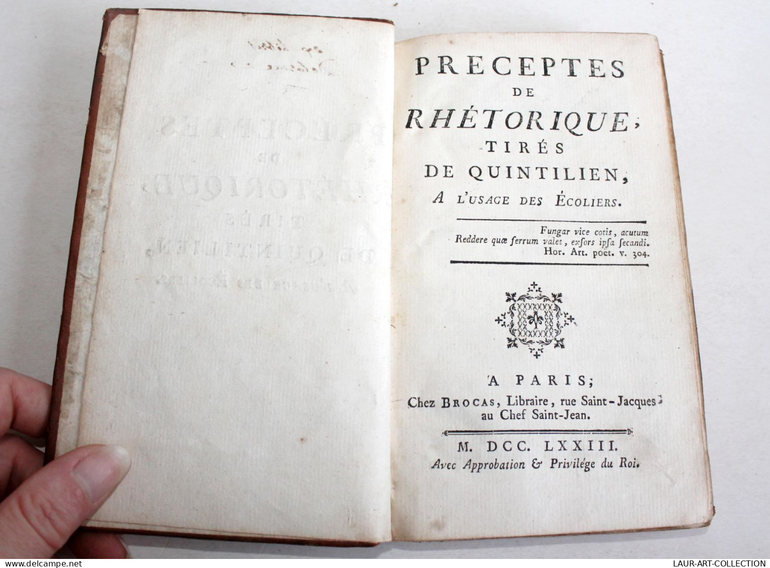 EO, PRECEPTES DE RHETORIQUE TIRES DE QUINTILIEN A USAGE DES ECOLIERS 1773 BROCAS / ANCIEN LIVRE XVIIIe SIECLE (2603.57) - 1701-1800