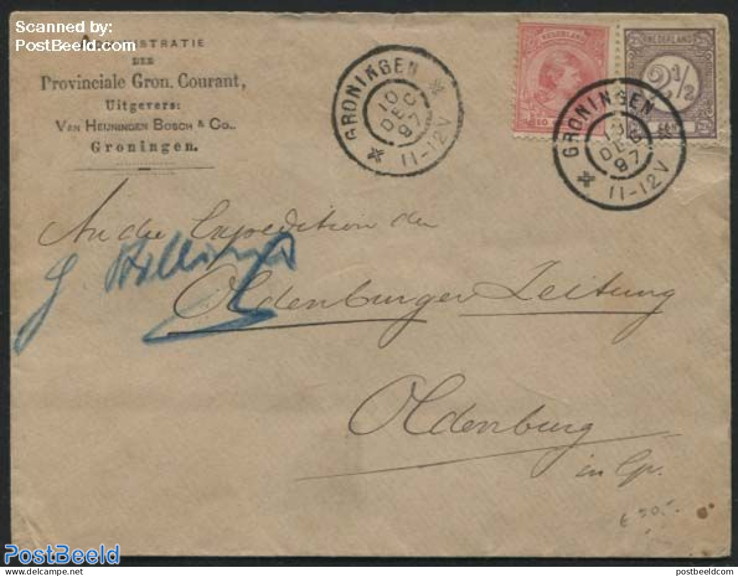 Netherlands 1897 Letter From Groningen To Oldenburg, With Mixed Postage, Postal History - Storia Postale