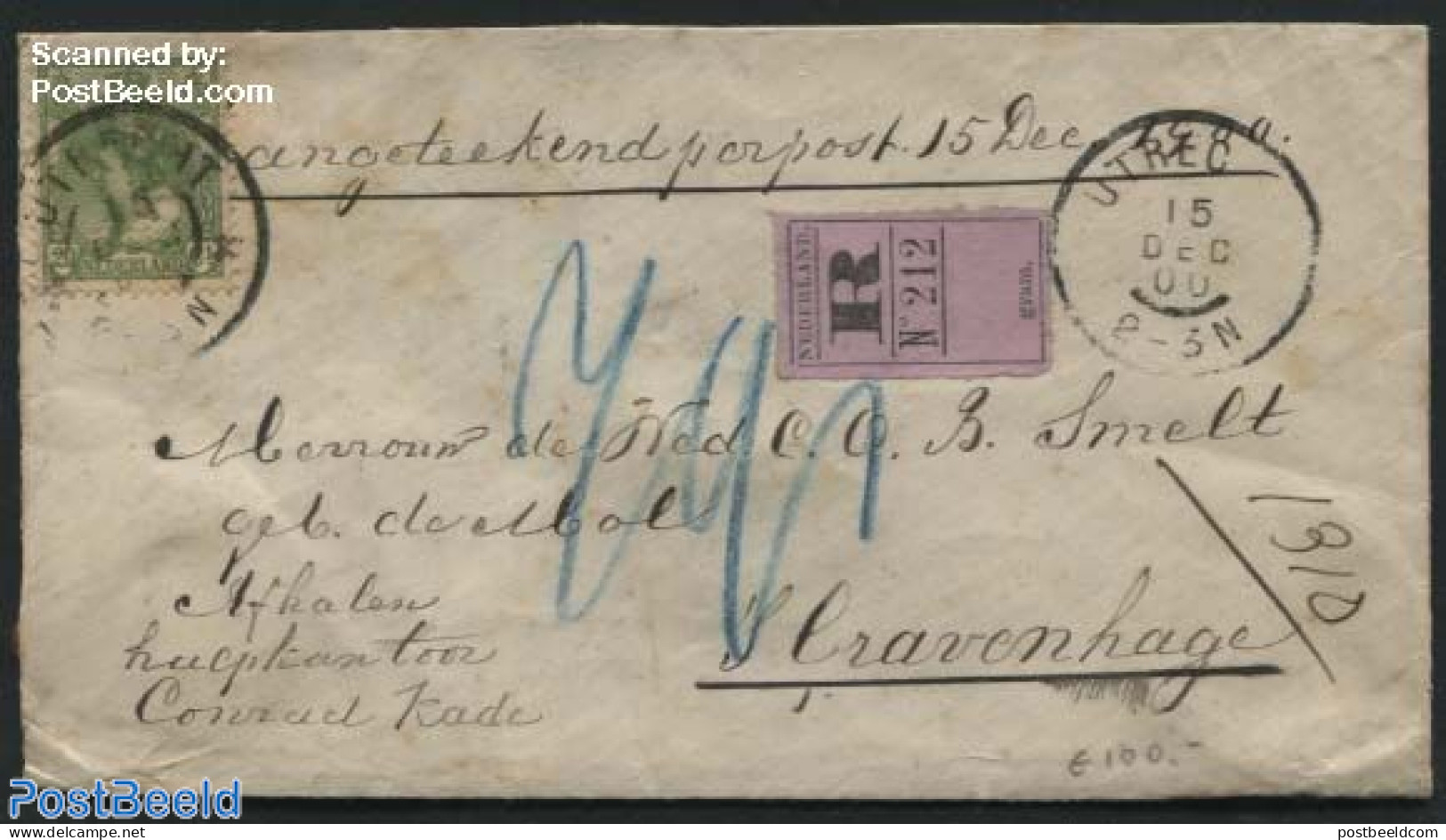 Netherlands 1900 Registered Letter With NVPH No. 68, Postal History - Lettres & Documents